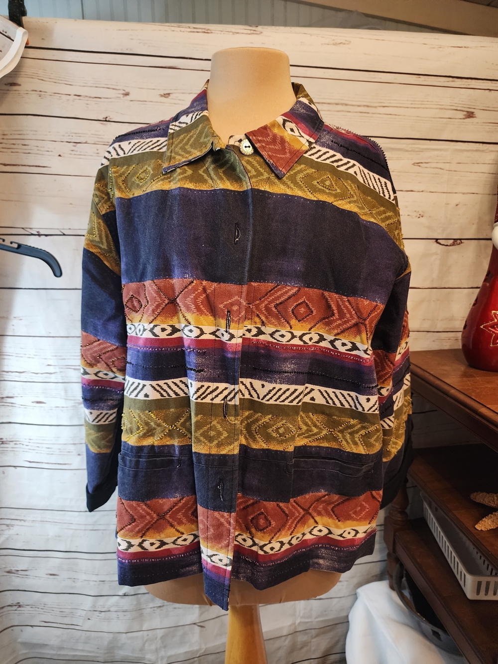 Chico's Multicolor Striped Southwestern Print Jacket 1990s Classic
